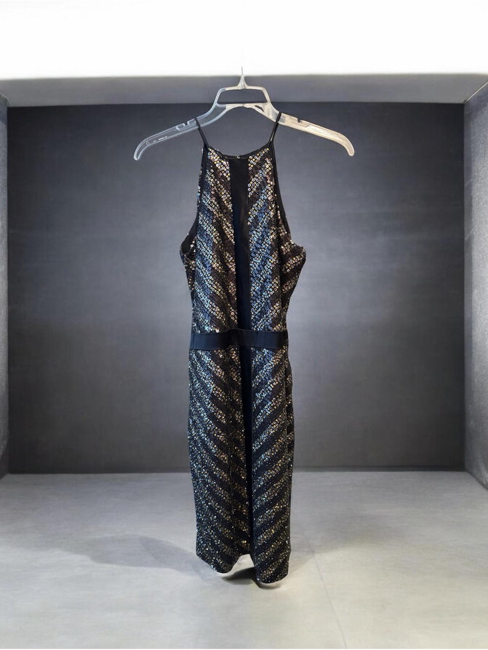 Badgley Mischka Black Dress with Gold Sequin Embellishment